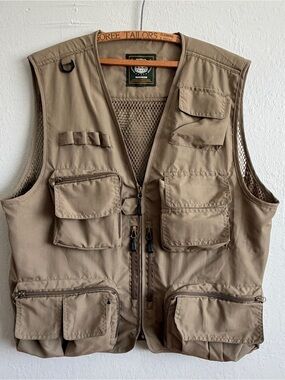 Outdoor Since 1901 Multi-Pocket Utility Vest Tan Mesh Back Fishing Hiking L/XL
